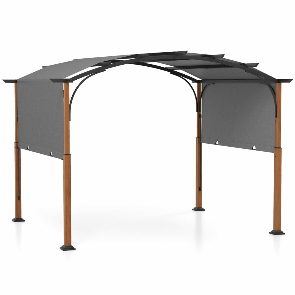 Pergola rétractable 300 x 360 cm pergola métallique à arcs pour patio avec auvent rétractable poteaux aspect bois tonnelle tr