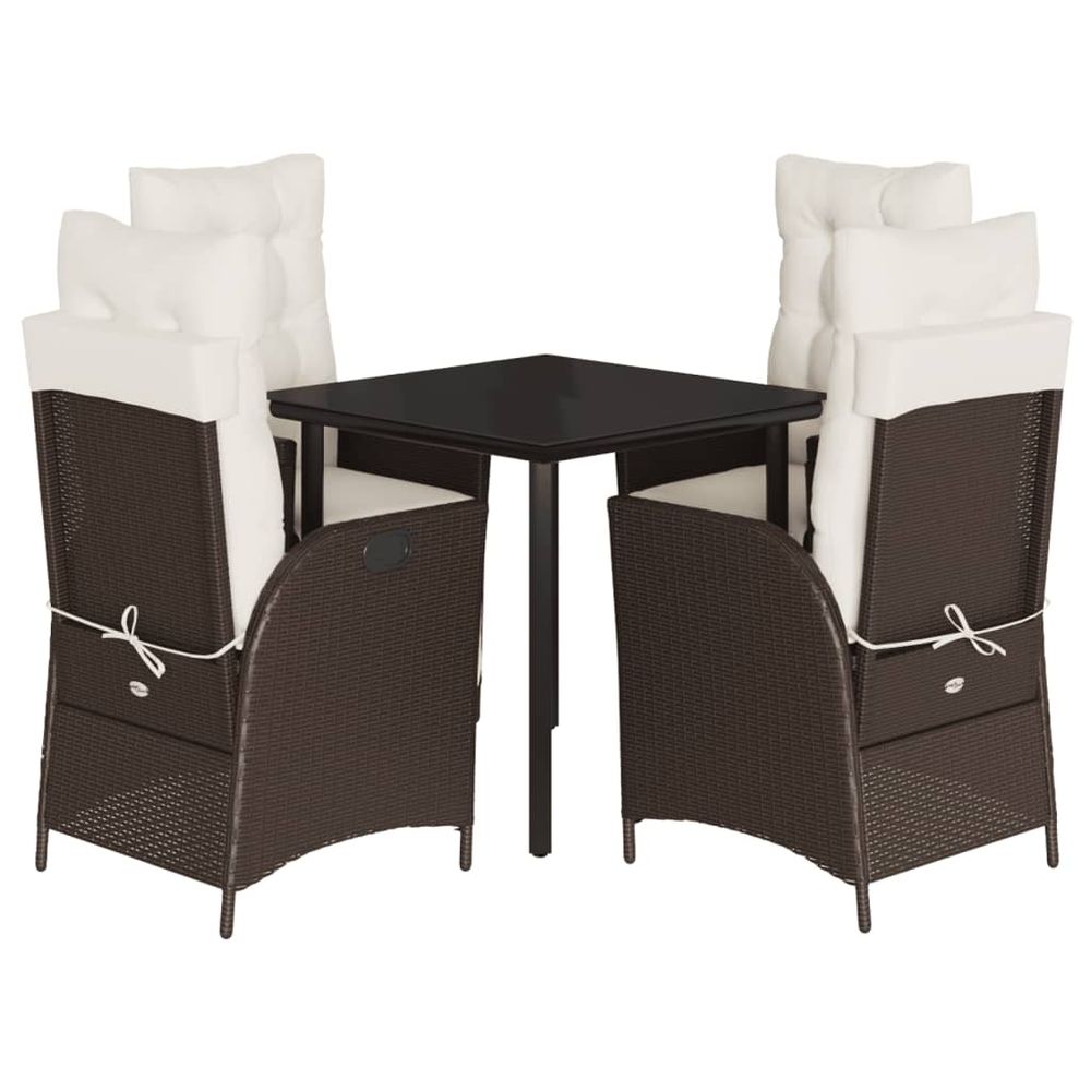 Ensemble à manger de jardin 5 pcs et coussins marron poly rotin