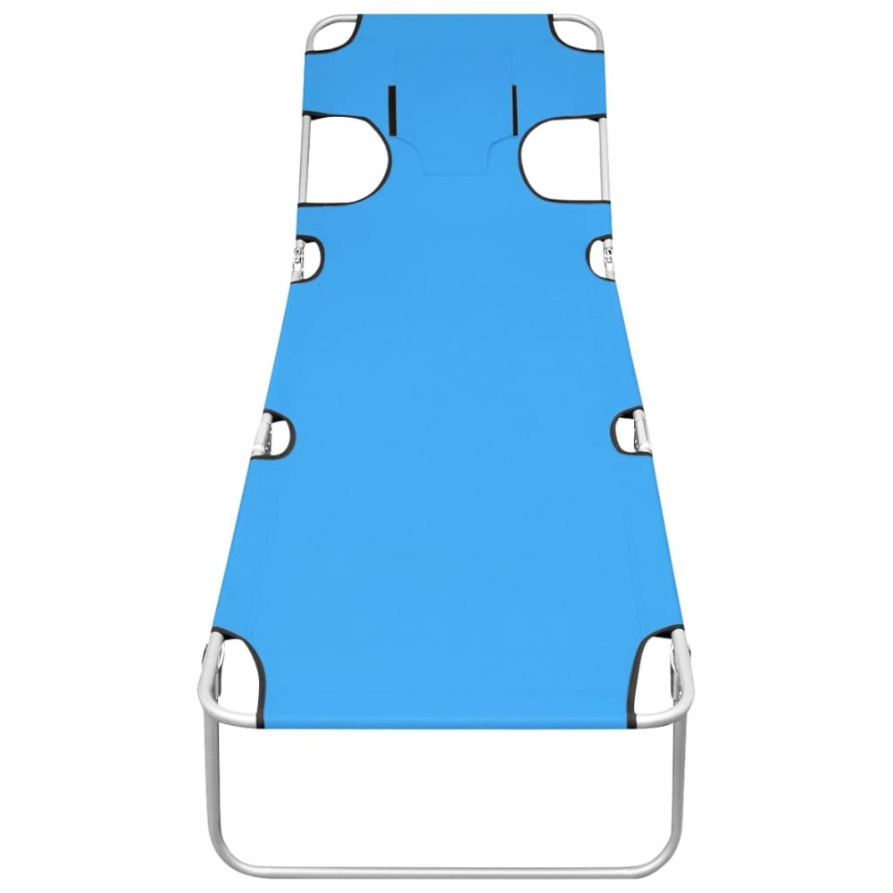 Chaise longue pliable avec coussin de tête acier bleu turquoise