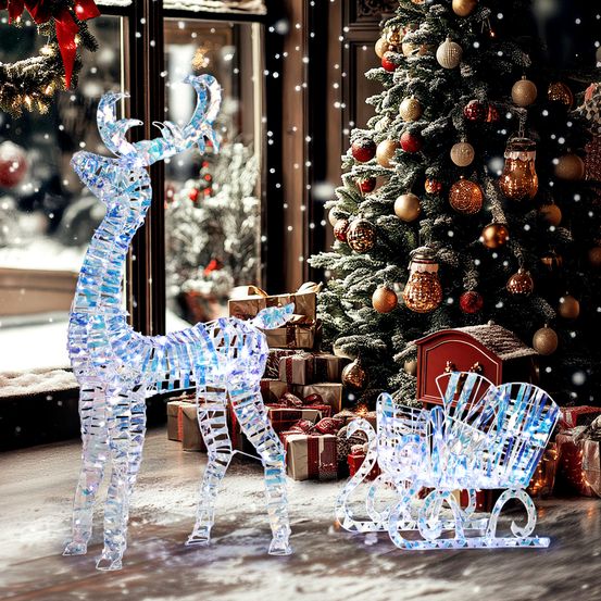 Décoration de noël renne et traîneau en pp argent 115 cm