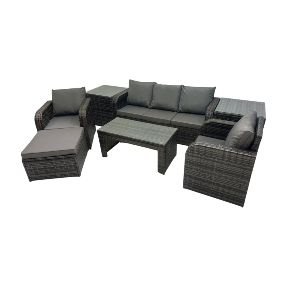 6 places salon de jardin avec table basse rectangulaire 2 tables d'appoint grand tabouret outdoor rattan set