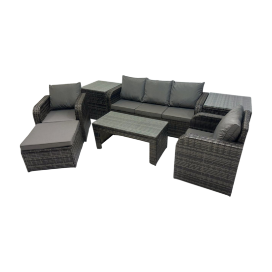 6 places salon de jardin avec table basse rectangulaire 2 tables d'appoint grand tabouret outdoor rattan set