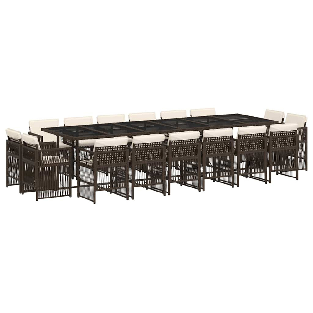 Ensemble à manger de jardin et coussins 17 pcs marron rotin