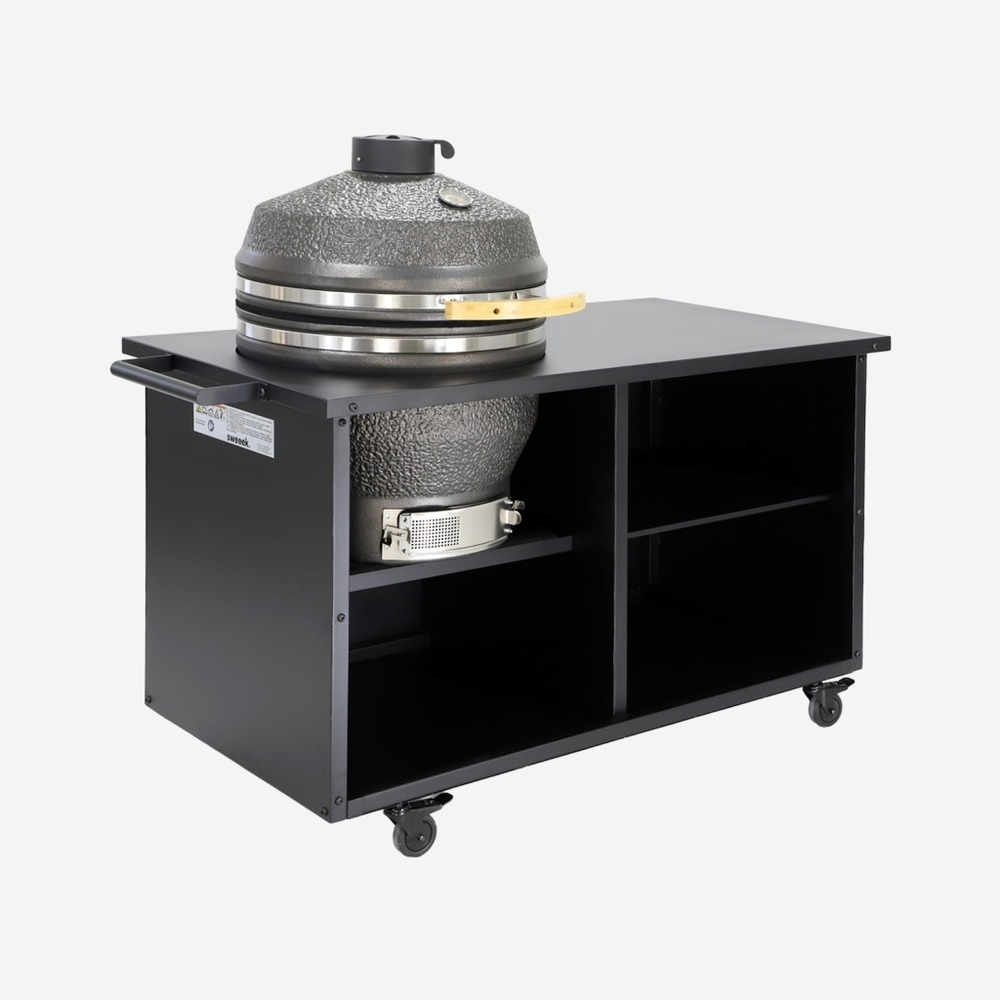 Barbecue kamado charbon de bois, fumoir, acier et céramique ø54,5cm avec desserte - yaku