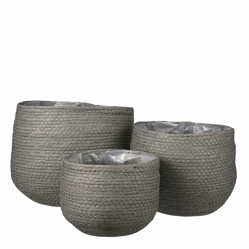Mica decorations - 3 cache-pots en papier gris h24