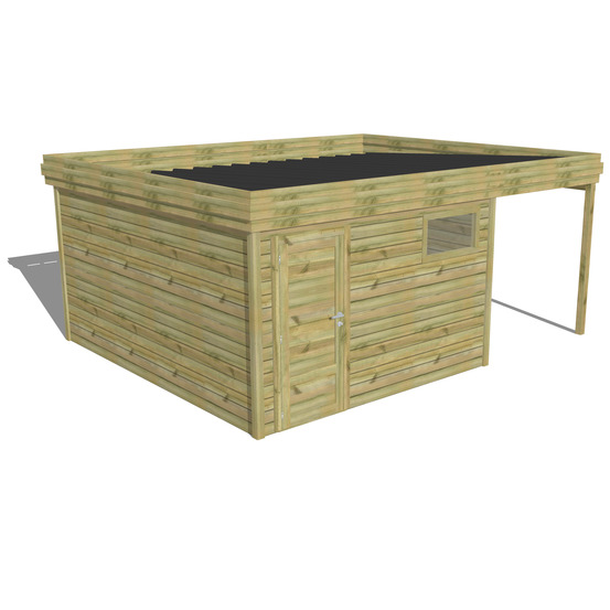 Abri de jardin bois pin traité autoclave 27mm - 5,44x4,34m / 24m2 - bac acier - abri français