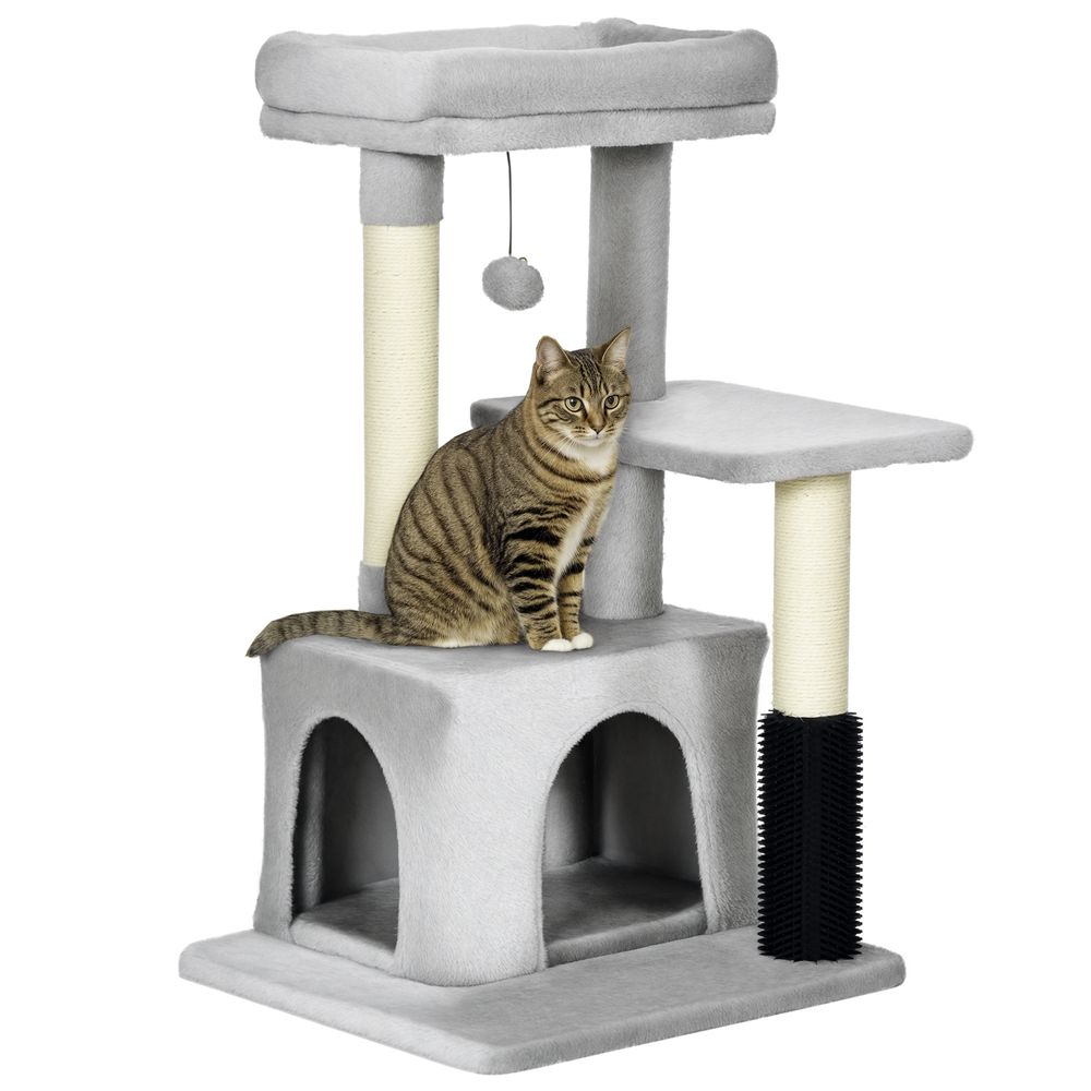 Arbre à chat sisal peluche pour félins griffoir avec coin massage 85cm gris clair