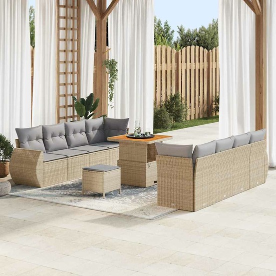 Ensemble de canapé de jardin 11 pcs beige poly rotin