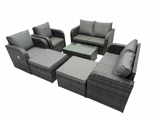 8 places ensemble de meubles de jardin canapés de terrasse fauteuil avec table en verre trempé 2 grand tabourets gris foncé mixte