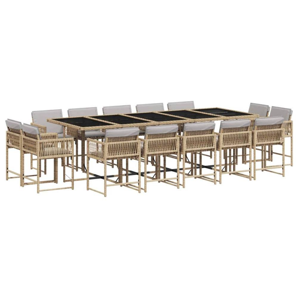Ensemble à manger de jardin et coussins 15 pcs mélange beige