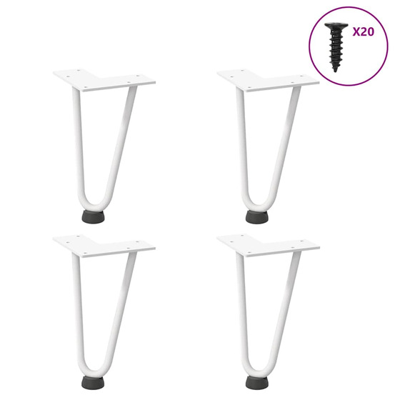 Pieds en épingle à cheveux pour table basse 4 pièces blanc 20 cm acier massif