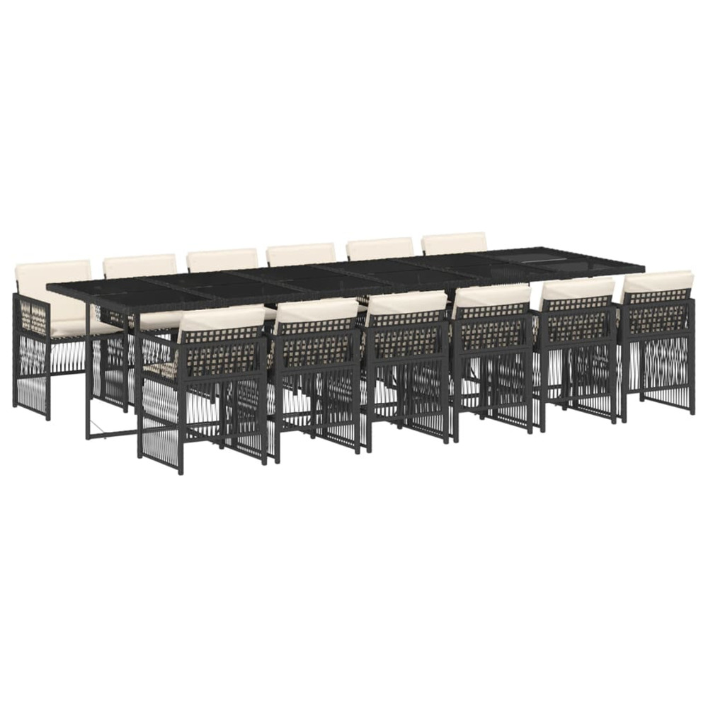 Ensemble à manger de jardin 13 pcs coussins noir résine tressée