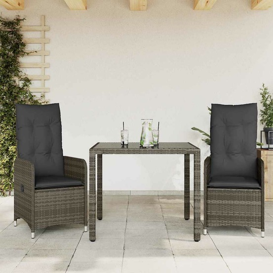 Ensemble de bistro de jardin 3 pcs coussins gris poly rotin