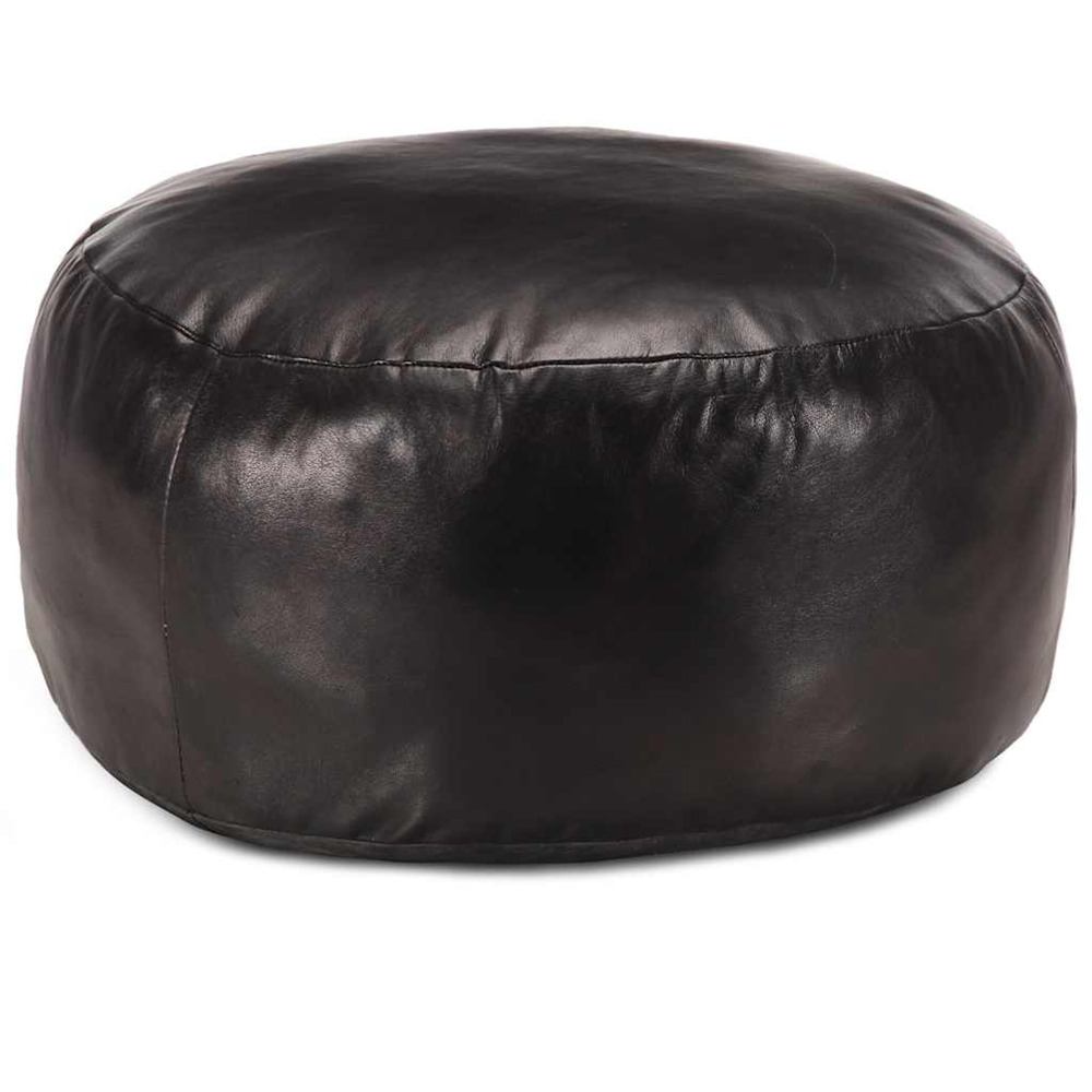 Pouf 60 x 30 cm noir cuir véritable de chèvre