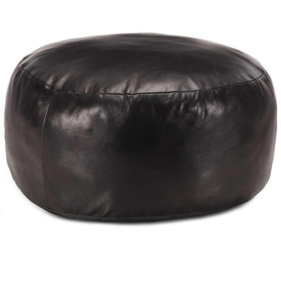 Pouf 60 x 30 cm noir cuir véritable de chèvre