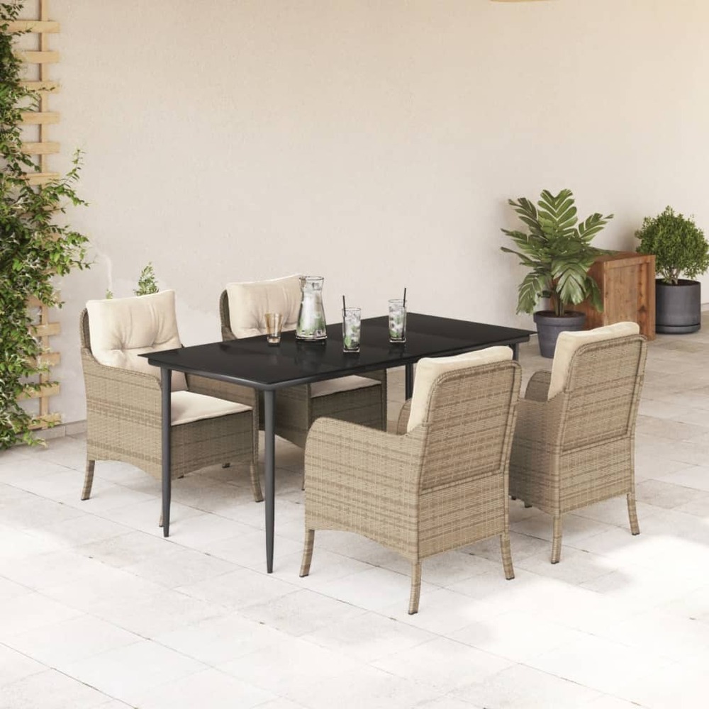 Ensemble à manger de jardin avec coussins 5pcs beige poly rotin