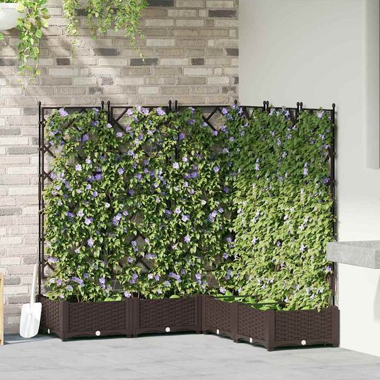 Lot de 5 bacs à fleurs treillis modulable en pp marron 120x120x126 cm