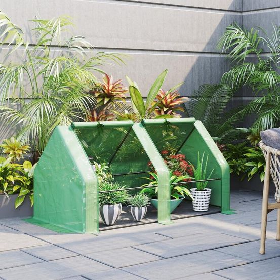 Mini serre de jardin acier et pe vert 180 x 90 x 90 cm balcon potager protection pluie légère - comfortxl outdoor living