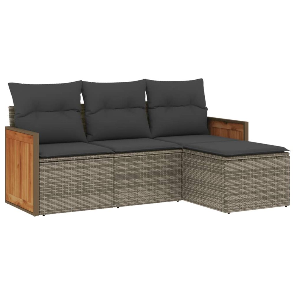 Salon de jardin 4 pcs avec coussins gris résine tressée
