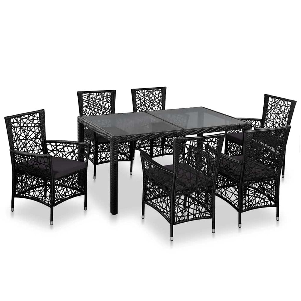 Ensemble à manger d'extérieur 7 pcs résine tressée noir