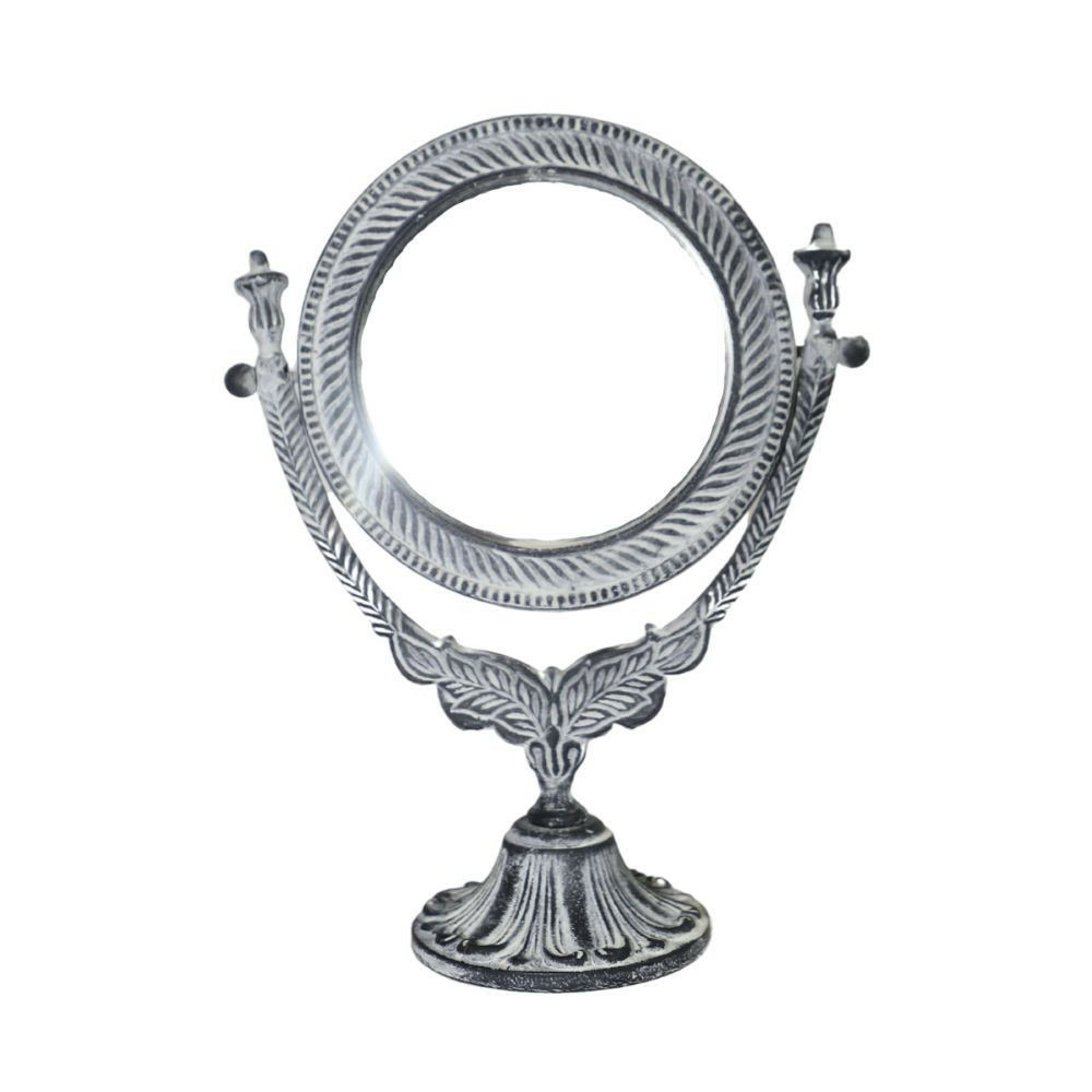 Miroir rond à poser en métal gris vieilli