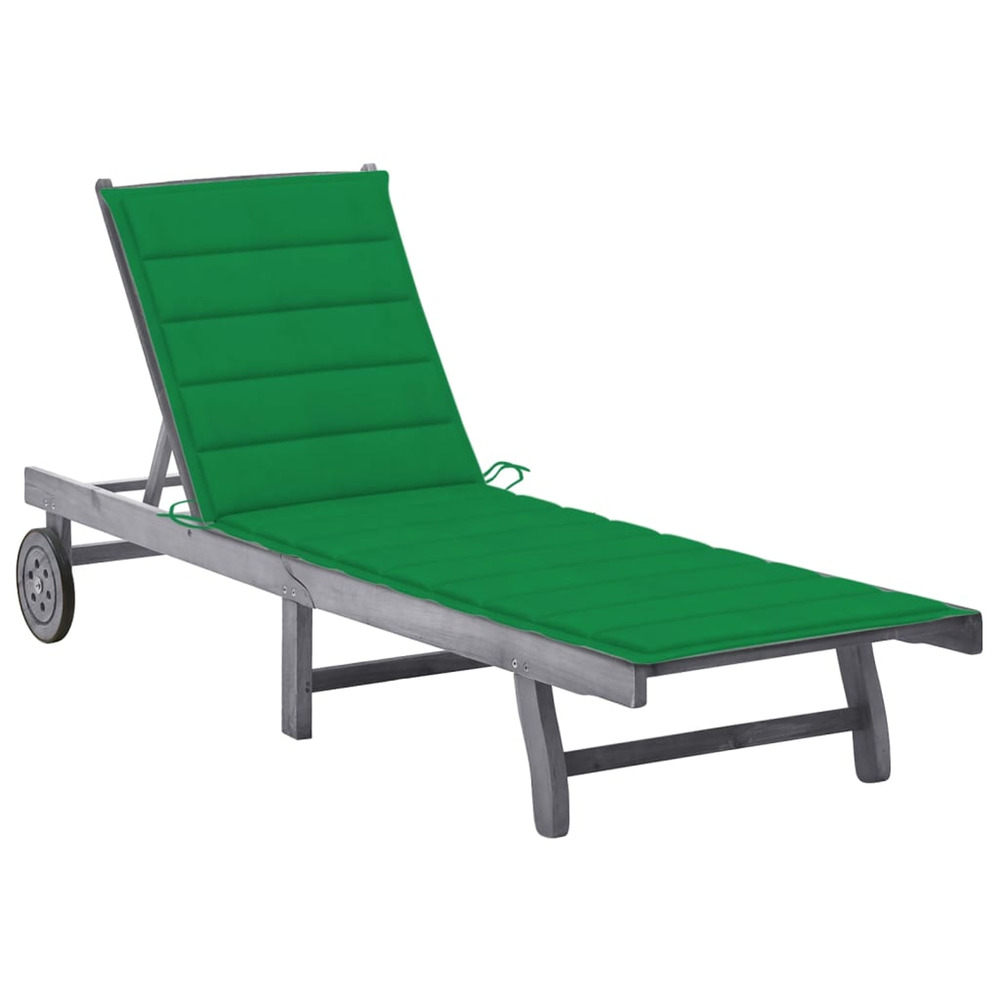 Chaise longue de jardin avec coussin gris bois d'acacia solide bain de soleil