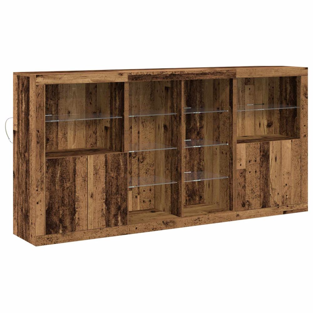 Buffet led 3 pc bois ancien 202 x 37 x 100 cm bois d'ingénierie