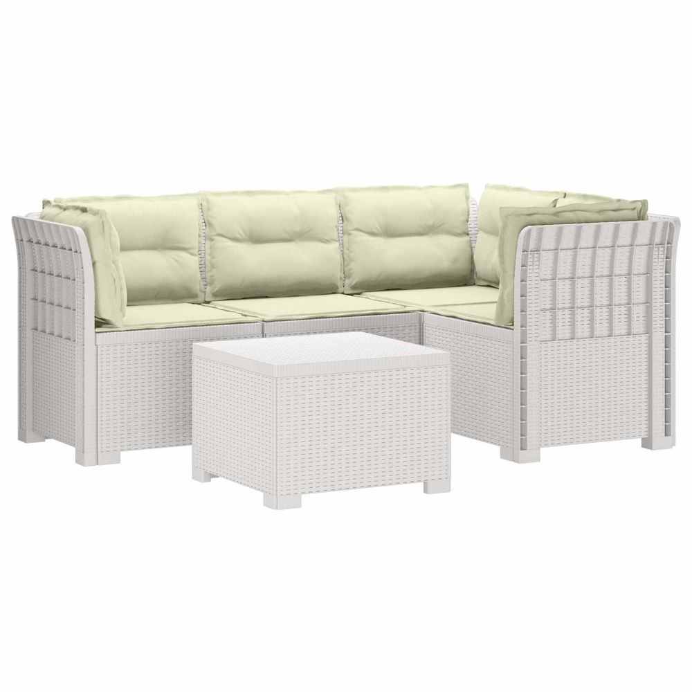 Canapé de jardin 4 places avec coussins style rotin pp blanc