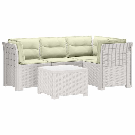 Canapé de jardin 4 places avec coussins style rotin pp blanc