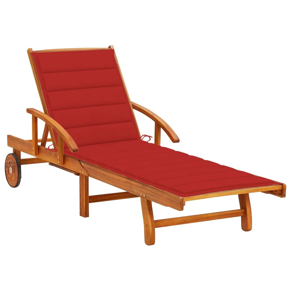 Transat chaise longue bain de soleil lit de jardin terrasse meuble d'extérieur avec coussin bois d'acacia solide