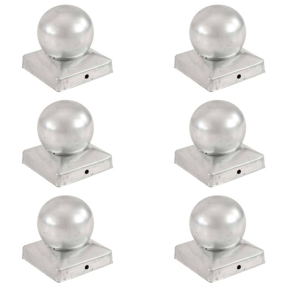 Bouchons de poteau 6 pcs globe final métal galvanisé 91x91 mm