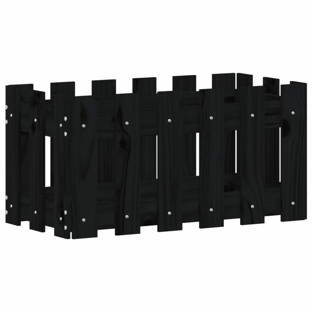 Jardinière bac lit surélevé plantes fleurs terrasse jardin avec design de clôture 60 x 30 x 30 cm pin massif noir