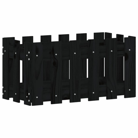 Jardinière bac lit surélevé plantes fleurs terrasse jardin avec design de clôture 60 x 30 x 30 cm pin massif noir