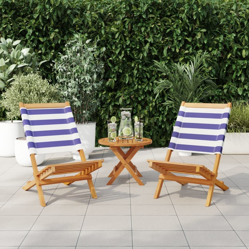 Chaises de jardin lot de 2 bleu/blanc bois acacia massif tissu