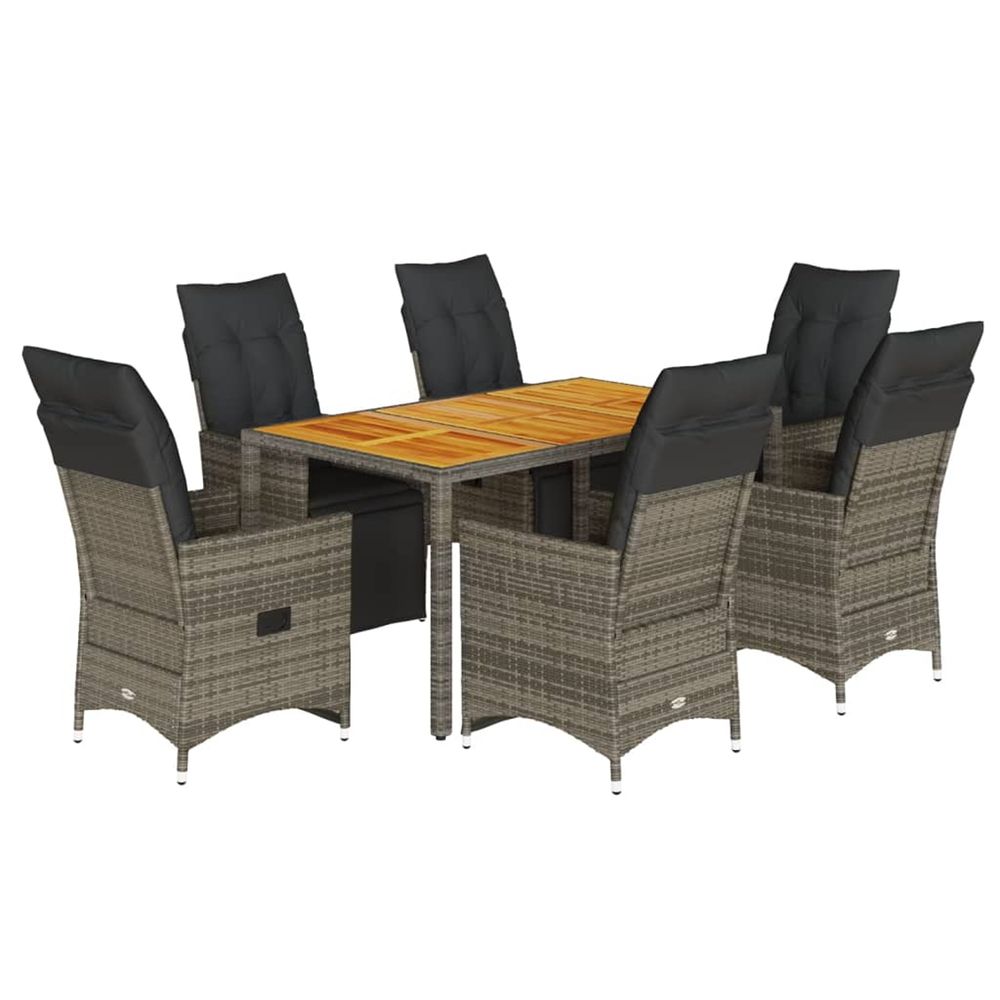 Ensemble de bistro de jardin 7 pcs coussins gris poly rotin