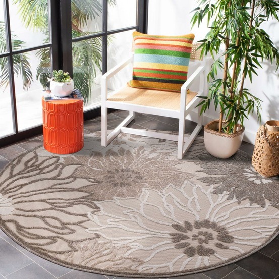 Tapis rond d'extérieur ø200cm tissé kilim crème chimeka