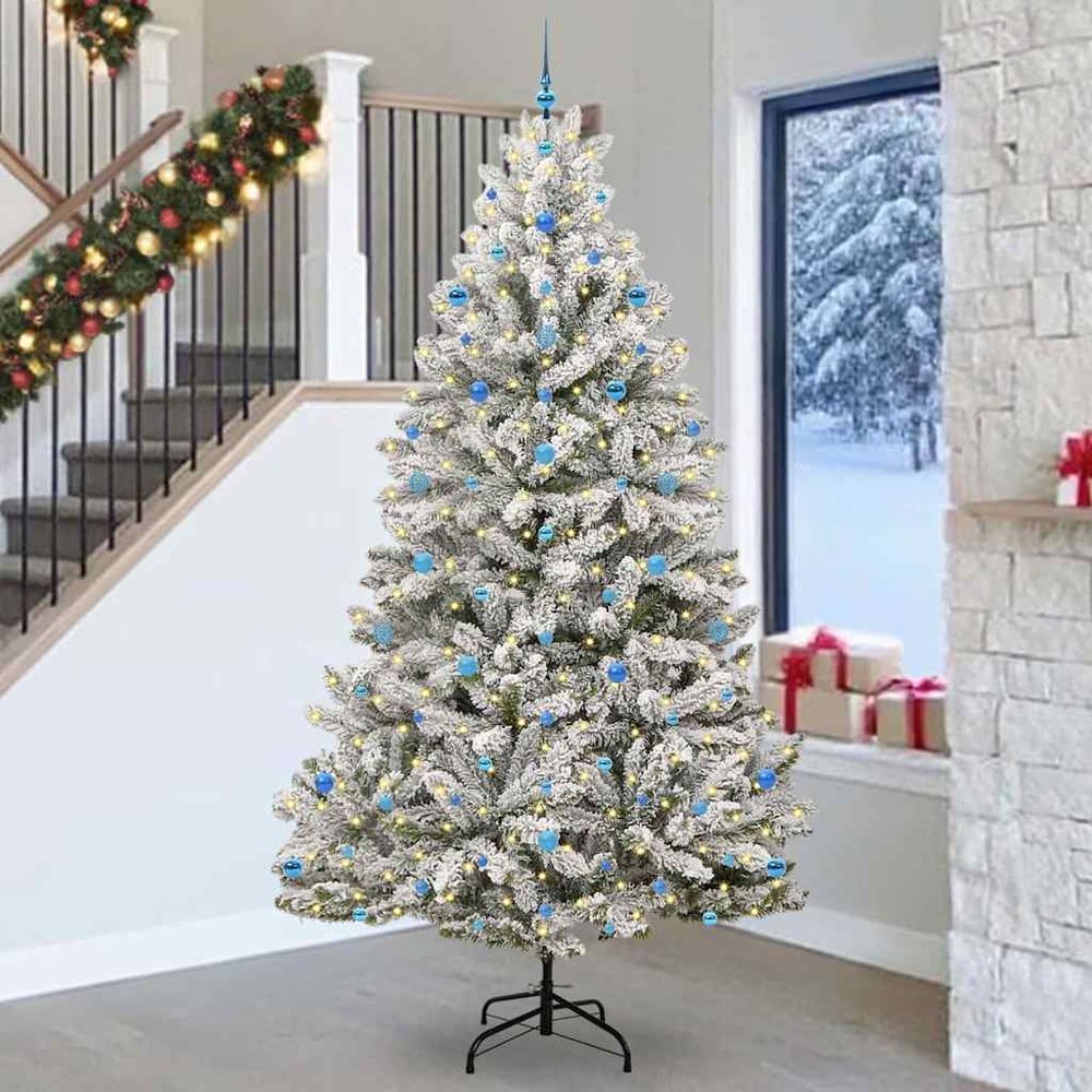 Grand sapin de noël artificiel flocage neige 270cm, lumineux led et 120 décorations incluses