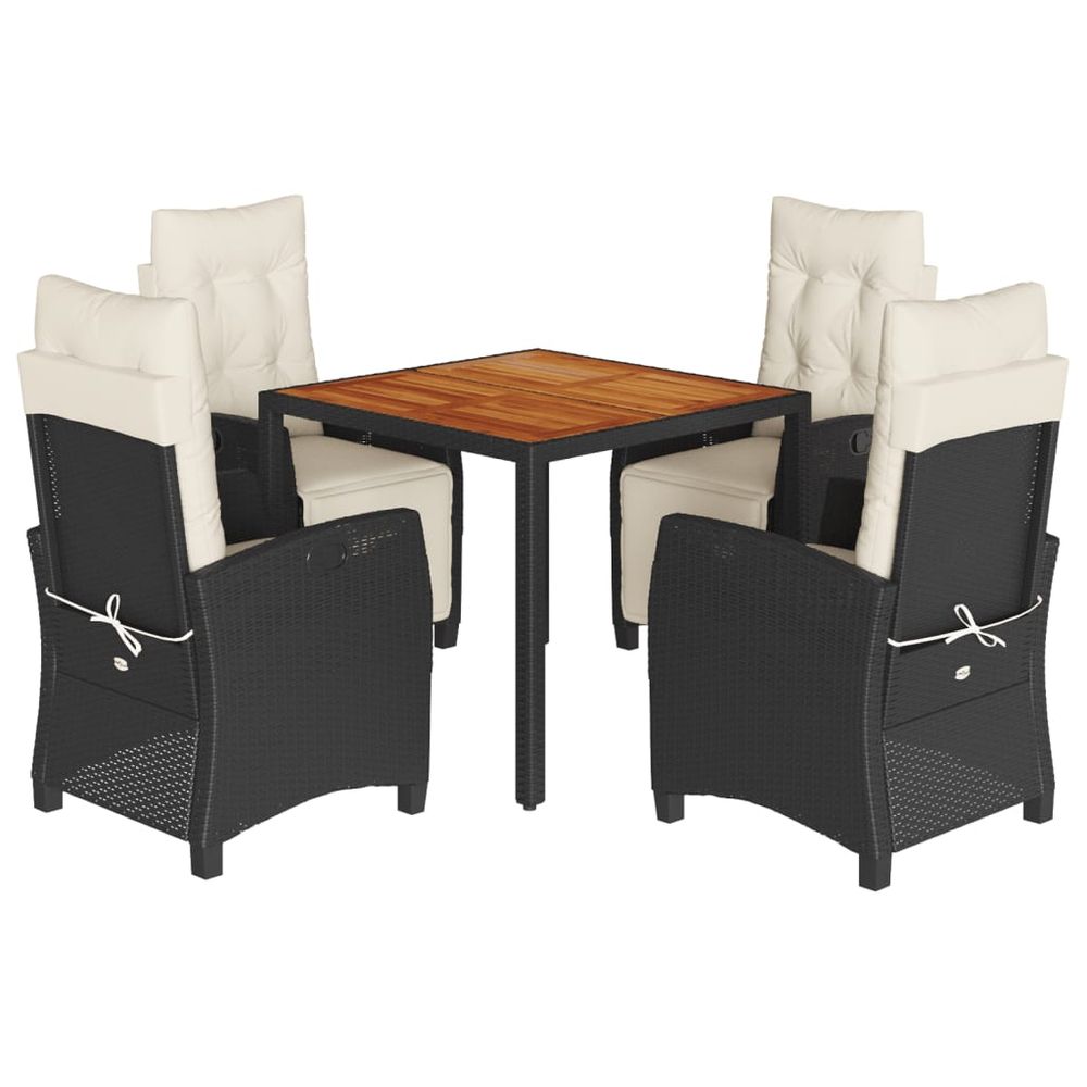 Ensemble à manger de jardin coussins 5pcs noir résine tressée
