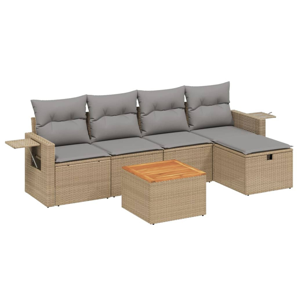 Salon de jardin avec coussins 6pcs mélange beige résine tressée