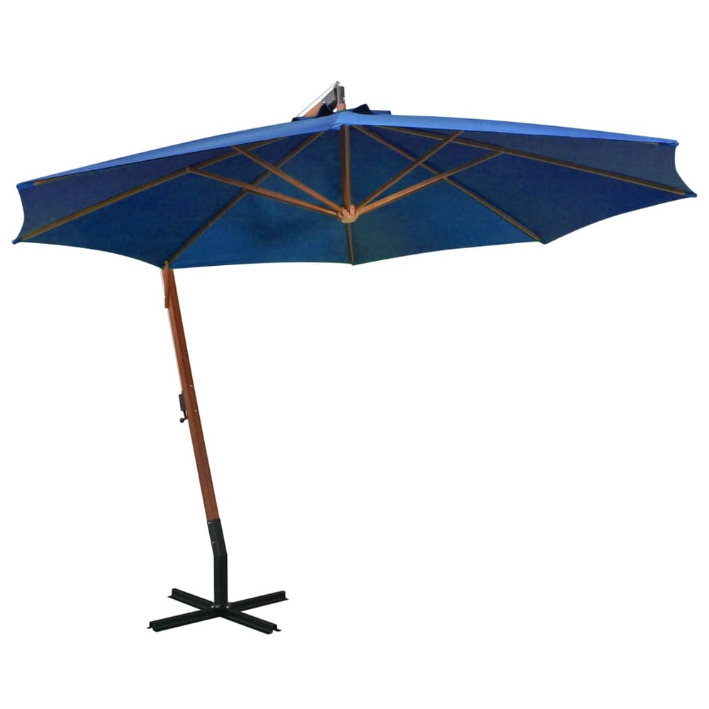Parasol suspendu avec mât bleu azuré 3,5x2,9 m bois de sapin