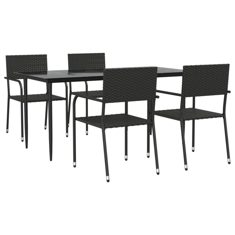 Ensemble à manger de jardin 5 pcs noir résine tressée