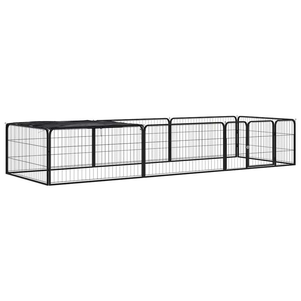 Enclos chien 8 panneaux acier avec toit pour jardin extérieur noir 100x50cm