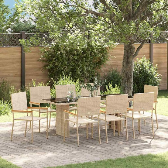 Ensemble de salle à manger pour jardin 9 pcs beige polyrotin