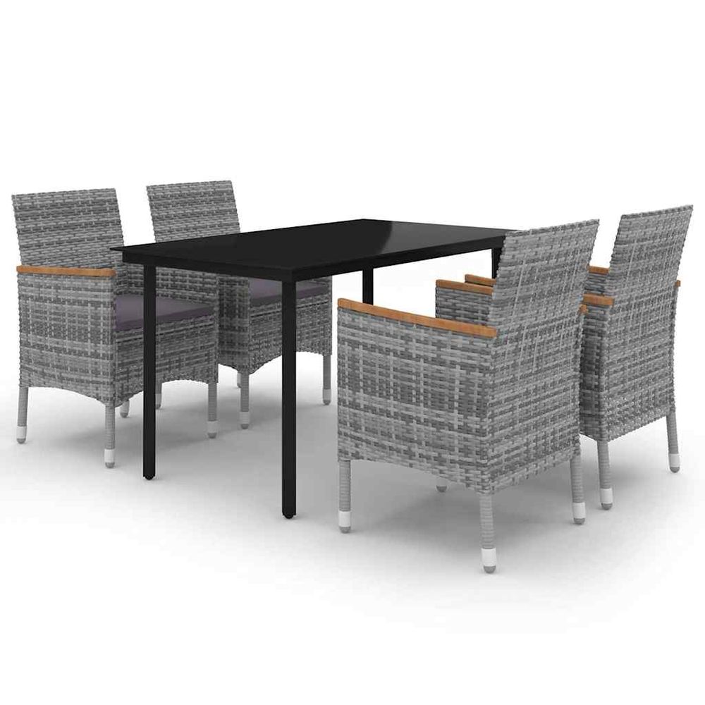 Ensemble à manger de jardin coussins 5 pcs résine tressée verre