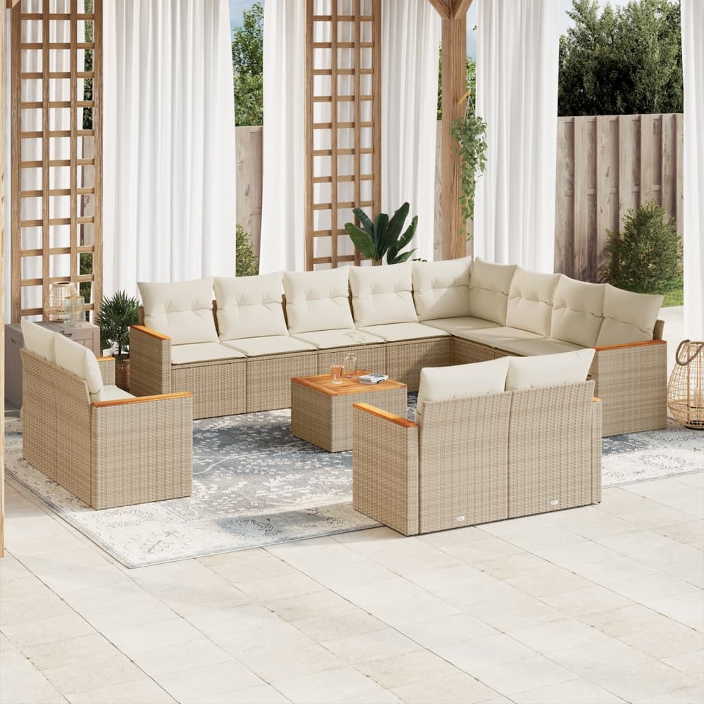 Salon de jardin avec coussins 13 pcs beige résine tressée