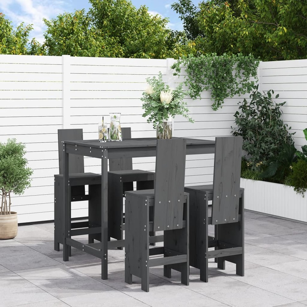 Ensemble de bar de jardin 5 pcs gris bois de pin massif