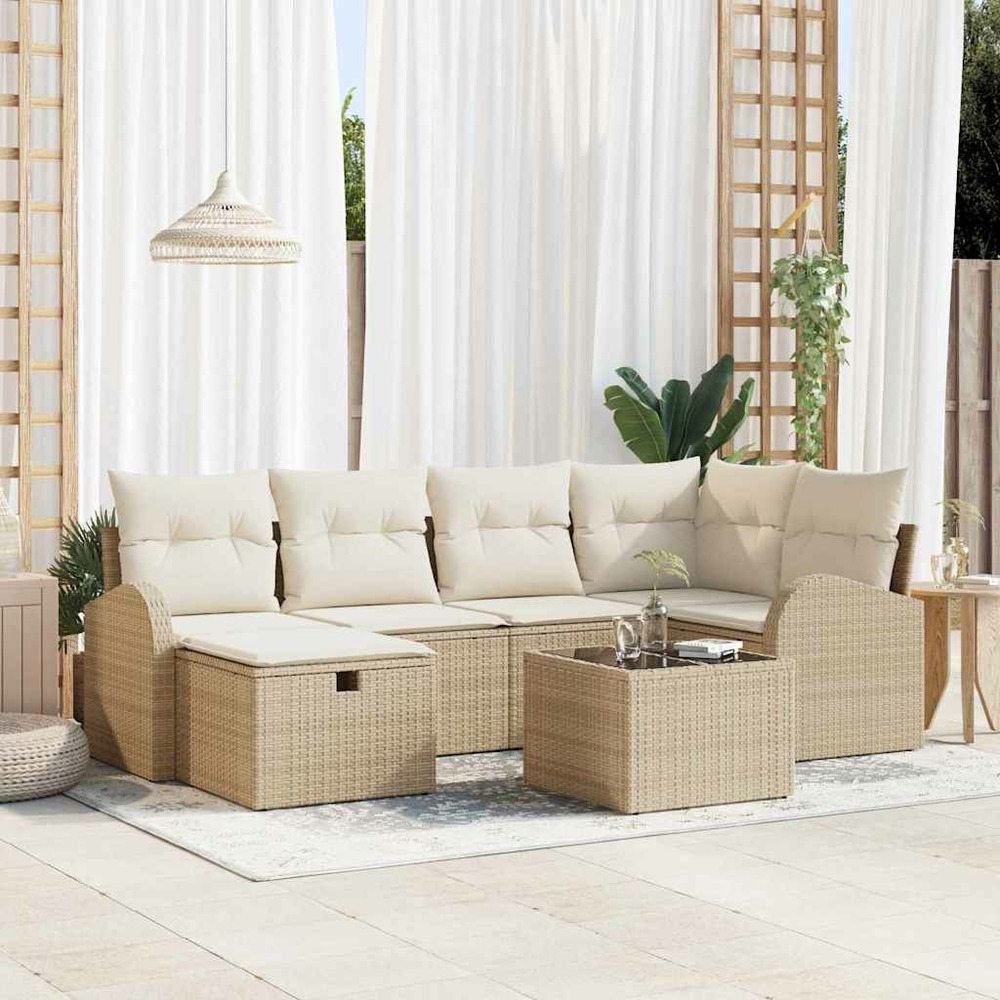 Ensemble de canapé de jardin 7 pcs beige poly rotin