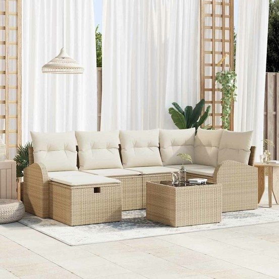 Ensemble de canapé de jardin 7 pcs beige poly rotin