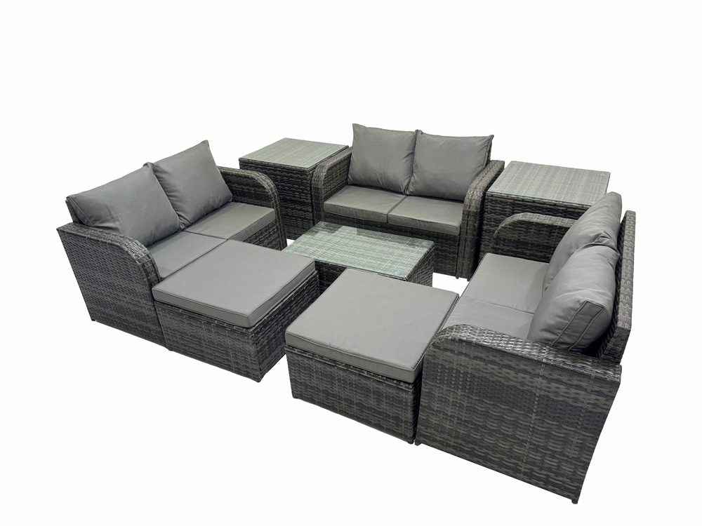 Salon de jardin 8 places ensemble de canapés en rotin avec canapé d'amour table basse 2 tables d'appoint 2 grand tabourets