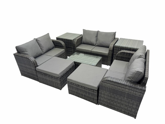 Salon de jardin 8 places ensemble de canapés en rotin avec canapé d'amour table basse 2 tables d'appoint 2 grand tabourets